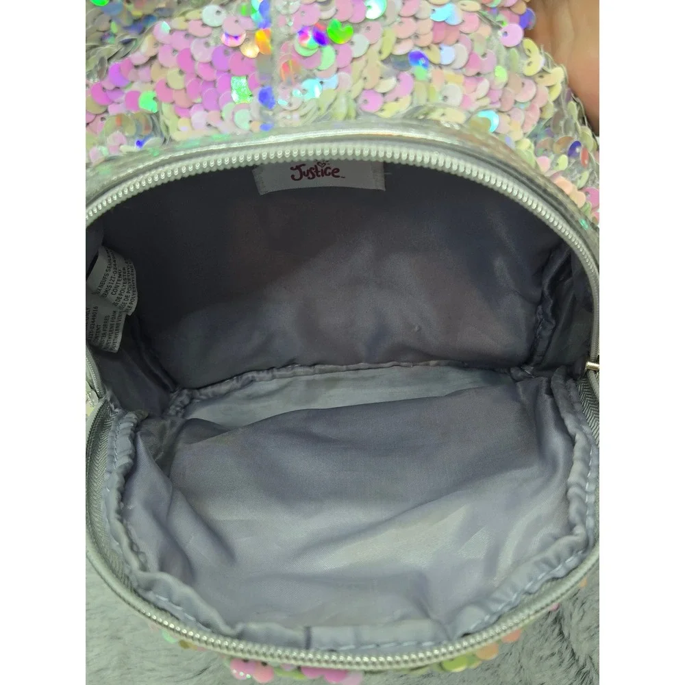 Justice‎ Girls Sequin Bunny Ears Mini Backpack Silver Rainbow Sparkle